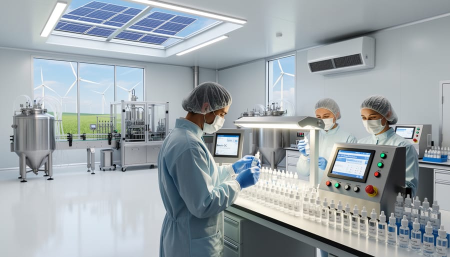 Stainless steel mixing equipment and e-liquid samples in clean manufacturing environment